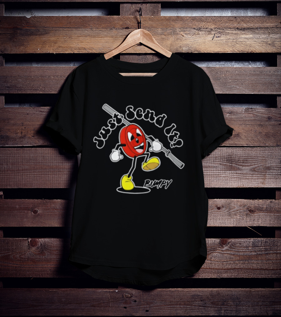 Just Send It Cartoon Weight Plate Lifting PUMPY T-Shirt