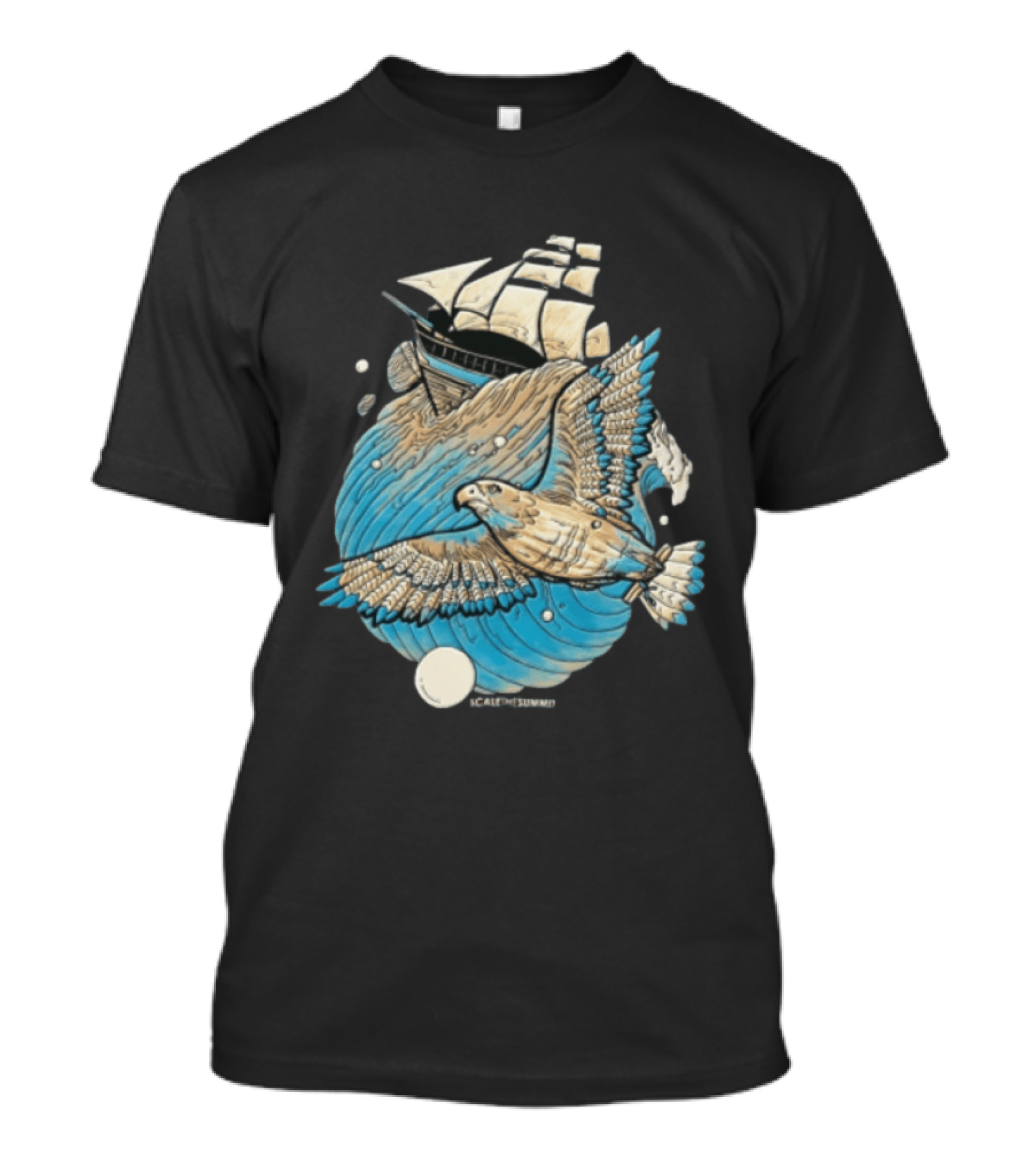 Scale The Summit Eagle Flying Over Sailing Ship Ocean Adventure T-Shirt
