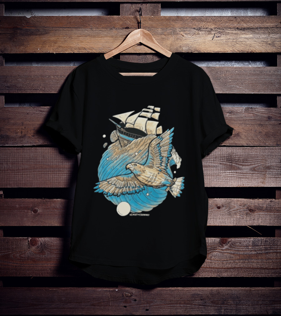 Scale The Summit Eagle Flying Over Sailing Ship Ocean Adventure T-Shirt