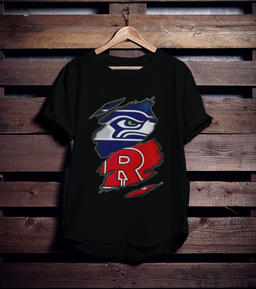 Seattle Seahawks Ripped Fabric Reveal With Rutgers Scarlet Knights T-Shirt
