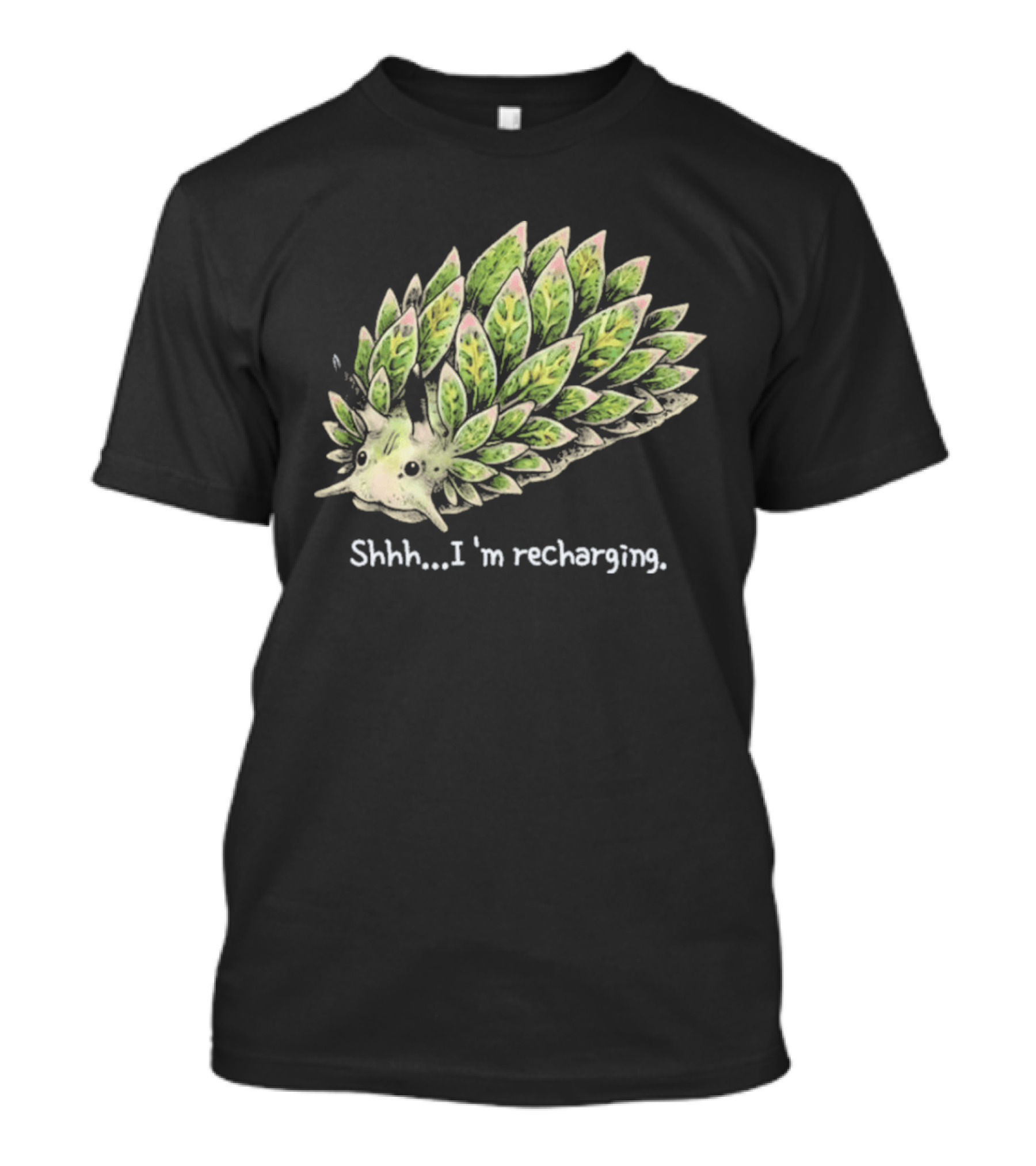 Leaf Sheep Sea Slug Shhh I'm Recharging Green Pink Cute Sea Creature T-Shirt