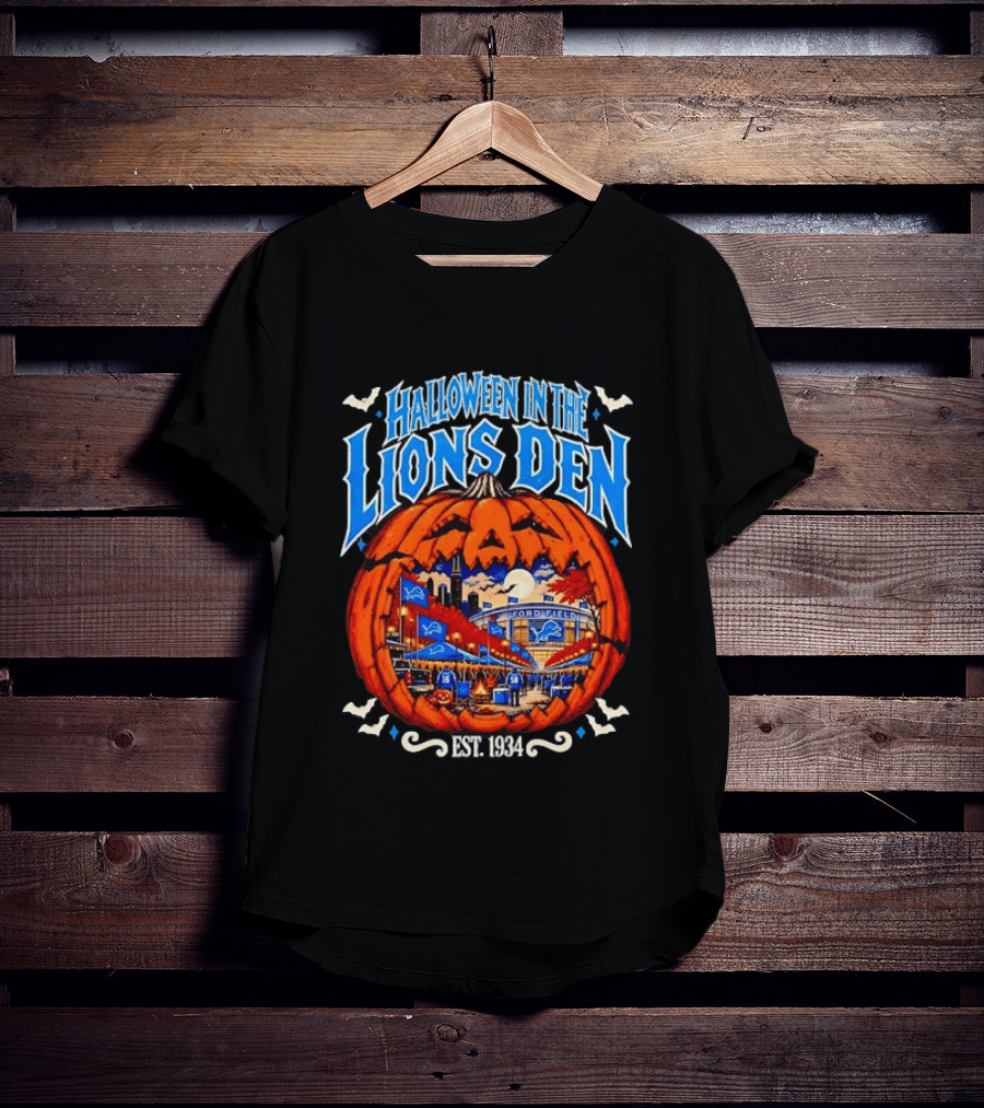 Halloween In The Lions Den Ford Field Detroit Lions Est 1934 T-Shirt