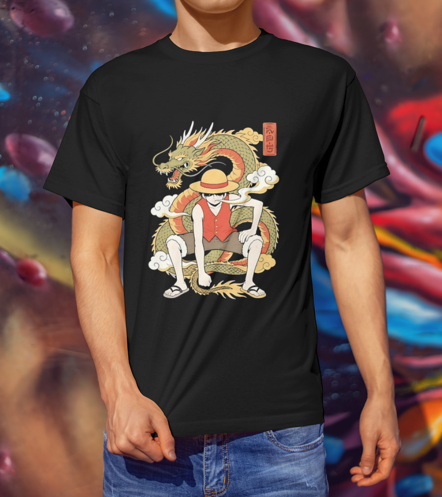 Monkey D Luffy With Dragon And Kanji One Piece Anime T-Shirt