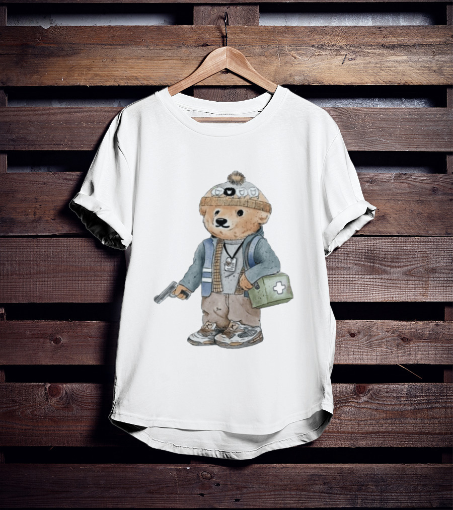 Bryan Bear Toy With Gun And First Aid Kit Beanie T-Shirt