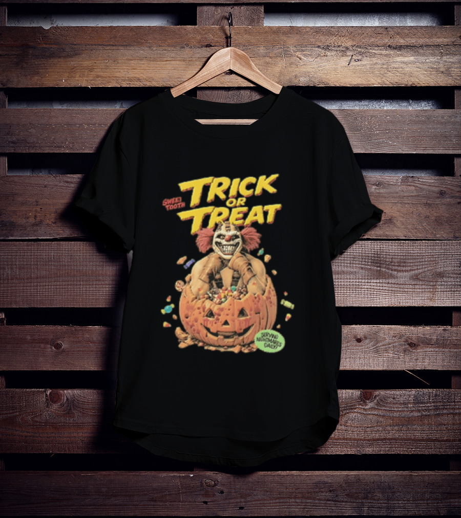 Twisted Metal Sweet Tooth Trick Or Treat Serving Nightmares Daily Pumpkin Candy T-Shirt