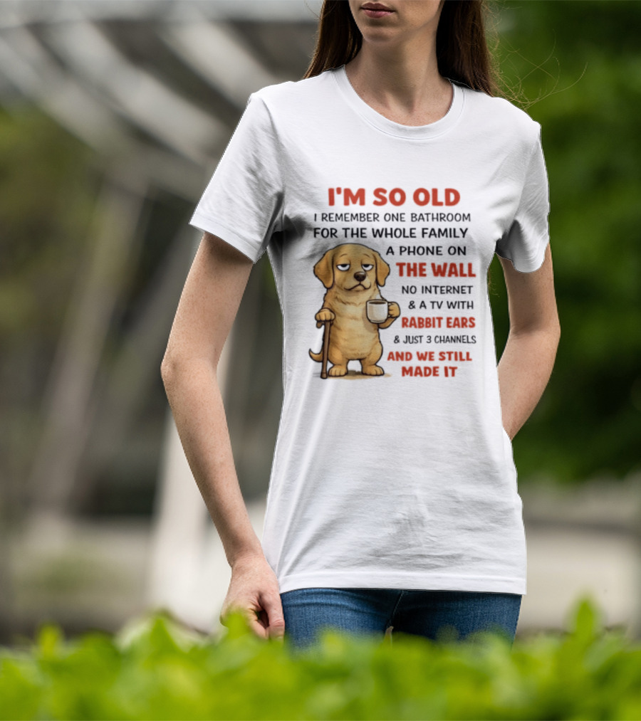 I'm So Old Golden Retriever One Bathroom Phone On The Wall Rabbit Ears TV T-Shirt
