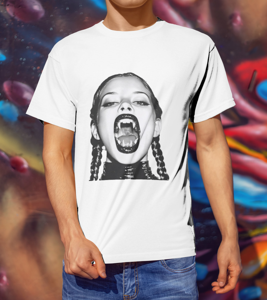 Gothic Vampire Fangs Black And White Horror Aesthetic T-Shirt