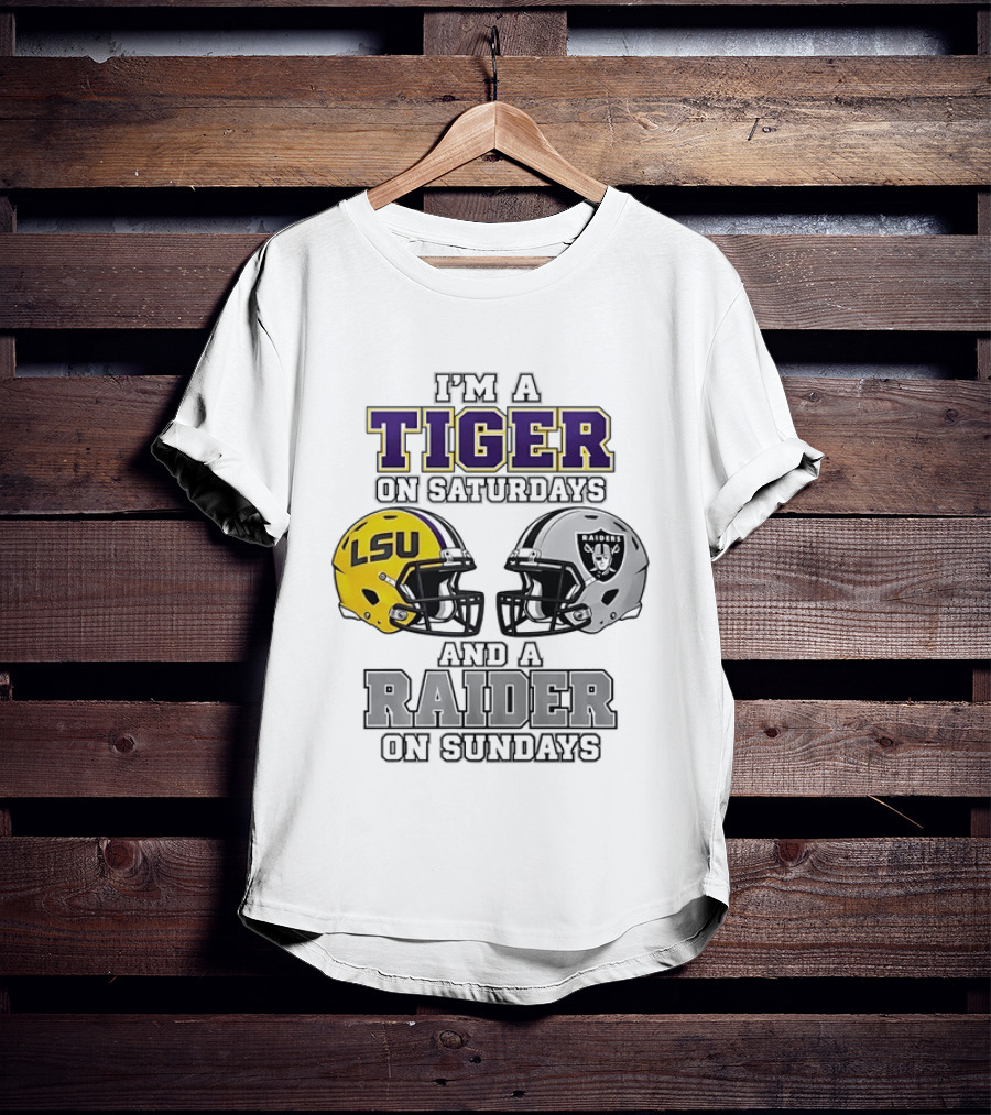 LSU Tiger On Saturdays Raider On Sundays Football Fan Helmets T-Shirt