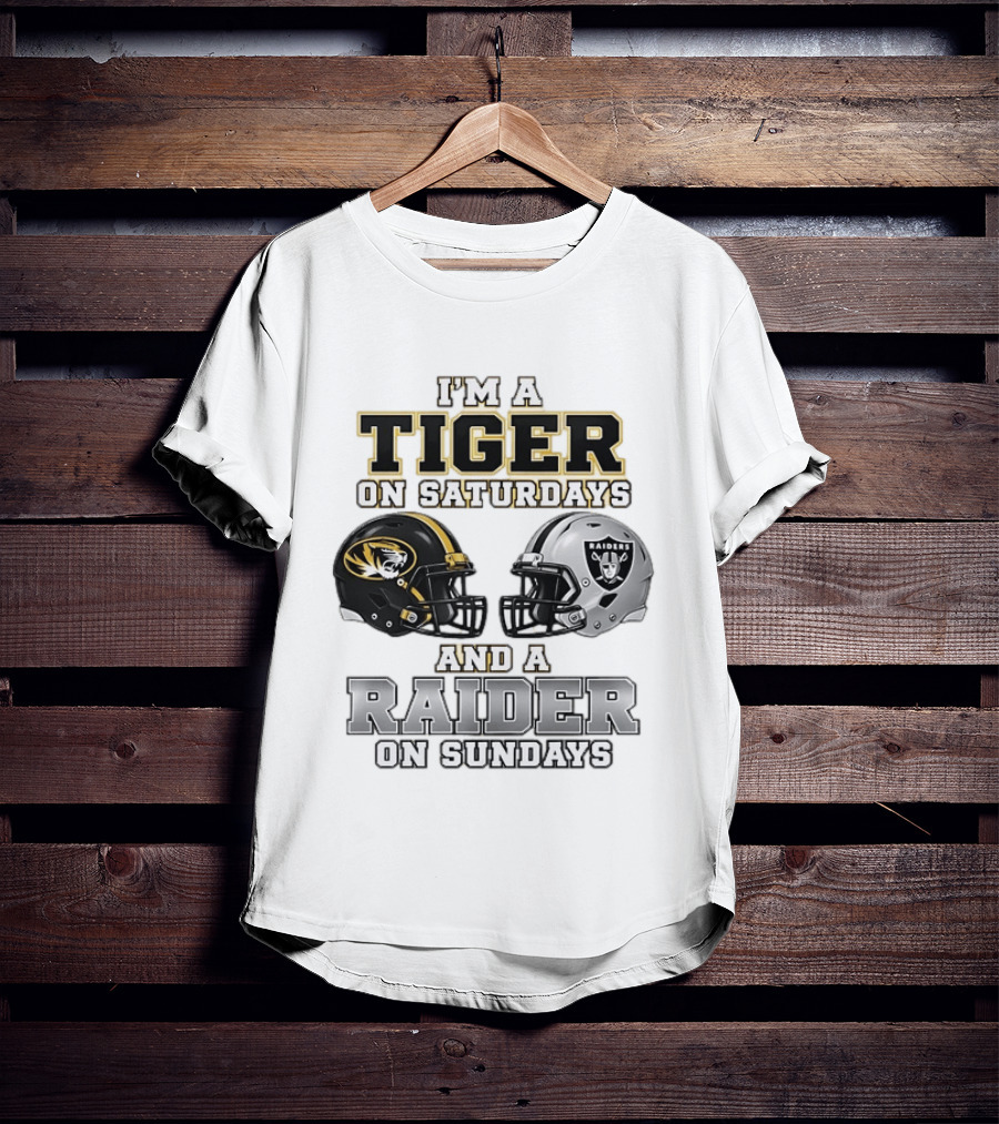 I'm A Tiger On Saturdays And A Raider On Sundays Football Helmets T-Shirt