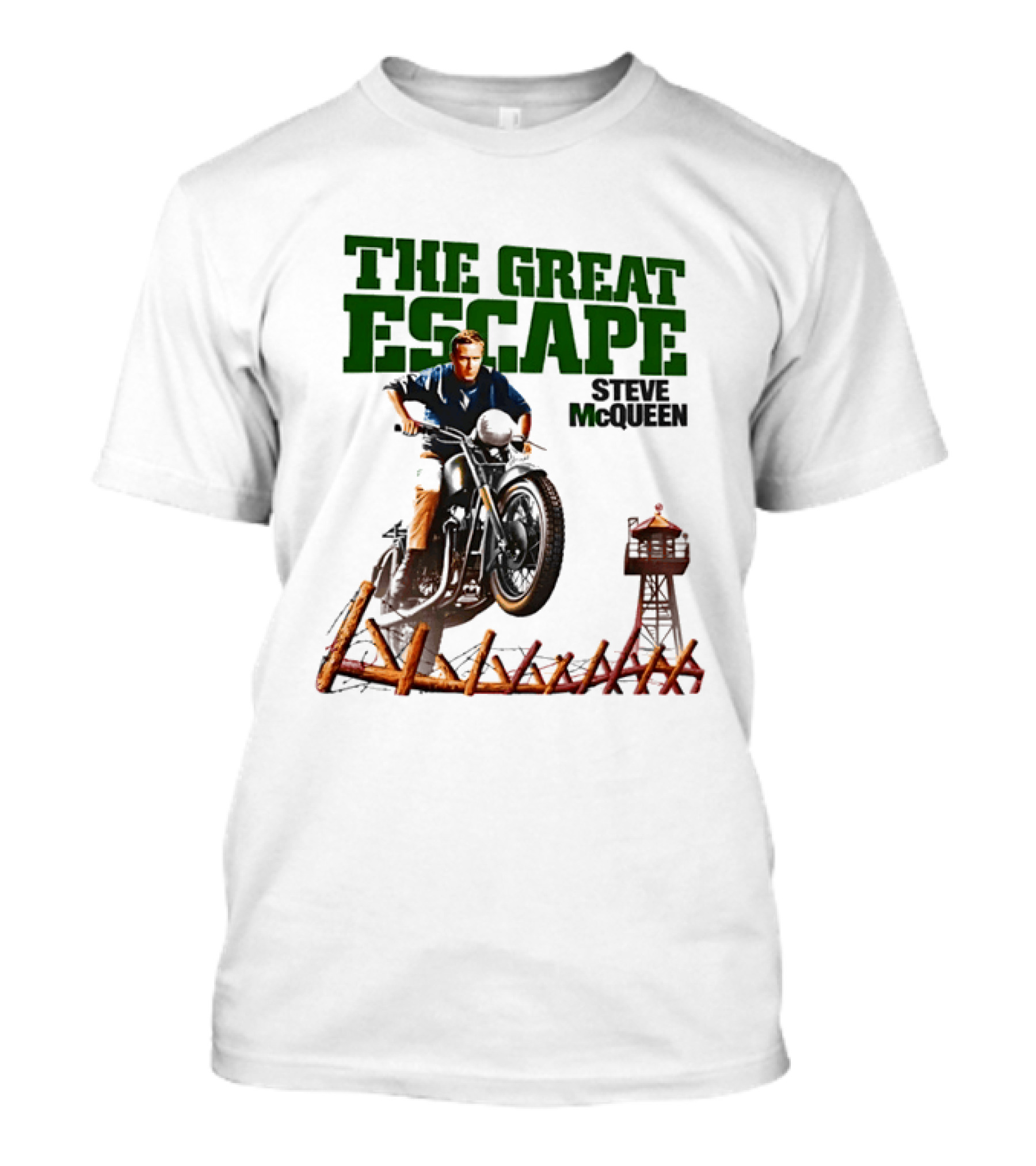 The Great Escape Steve McQueen Motorcycle Jump Classic Movie Scene T-Shirt