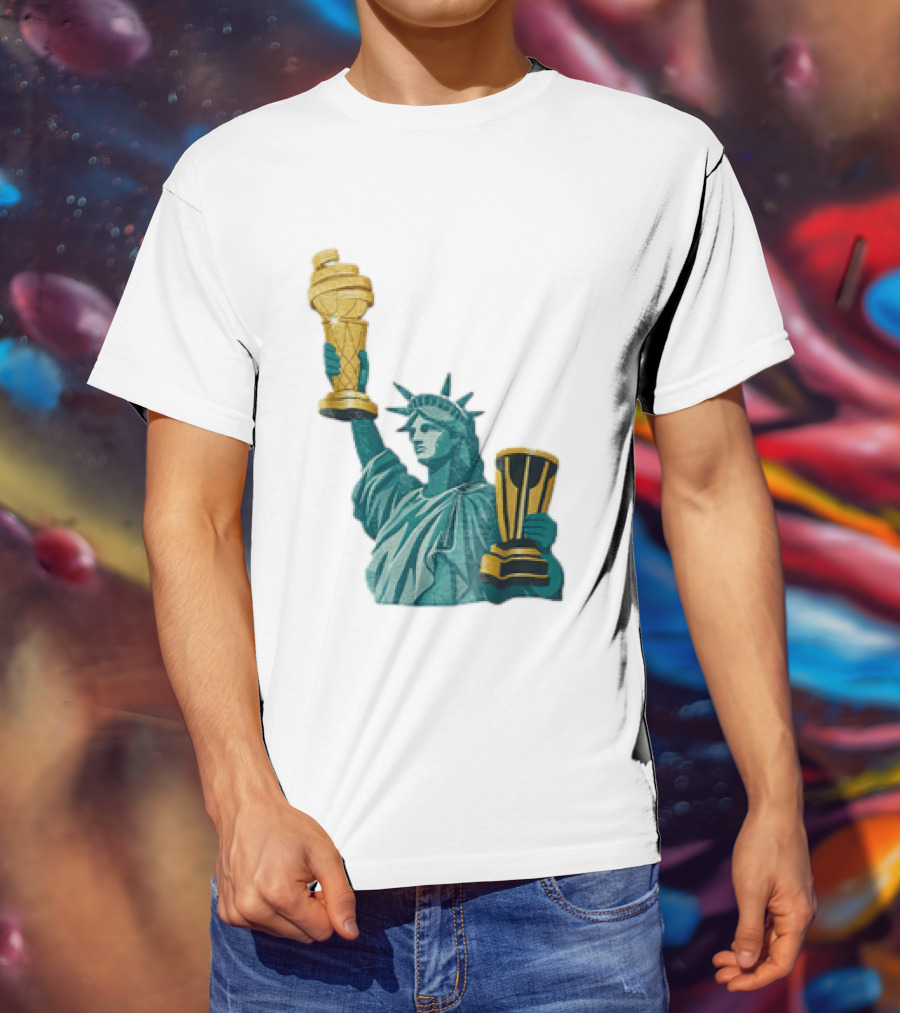 Lady Liberty Holding Dual Championship Trophies Soccer And Basketball T-Shirt