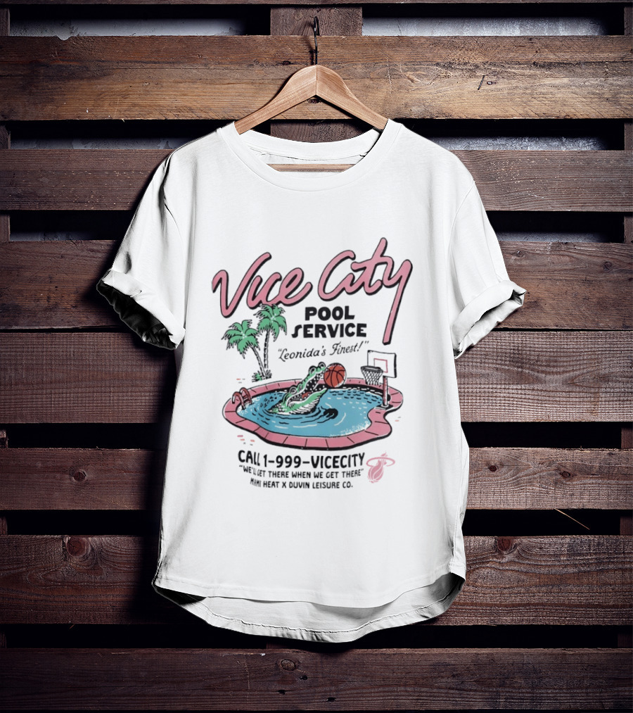 Vice City Pool Service Miami Heat X Duvin Leisure Co Leonida's Finest T-Shirt