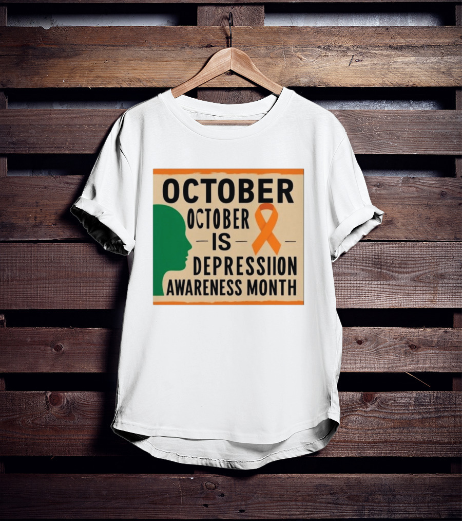 October Depression Awareness Month Orange Ribbon T-Shirt