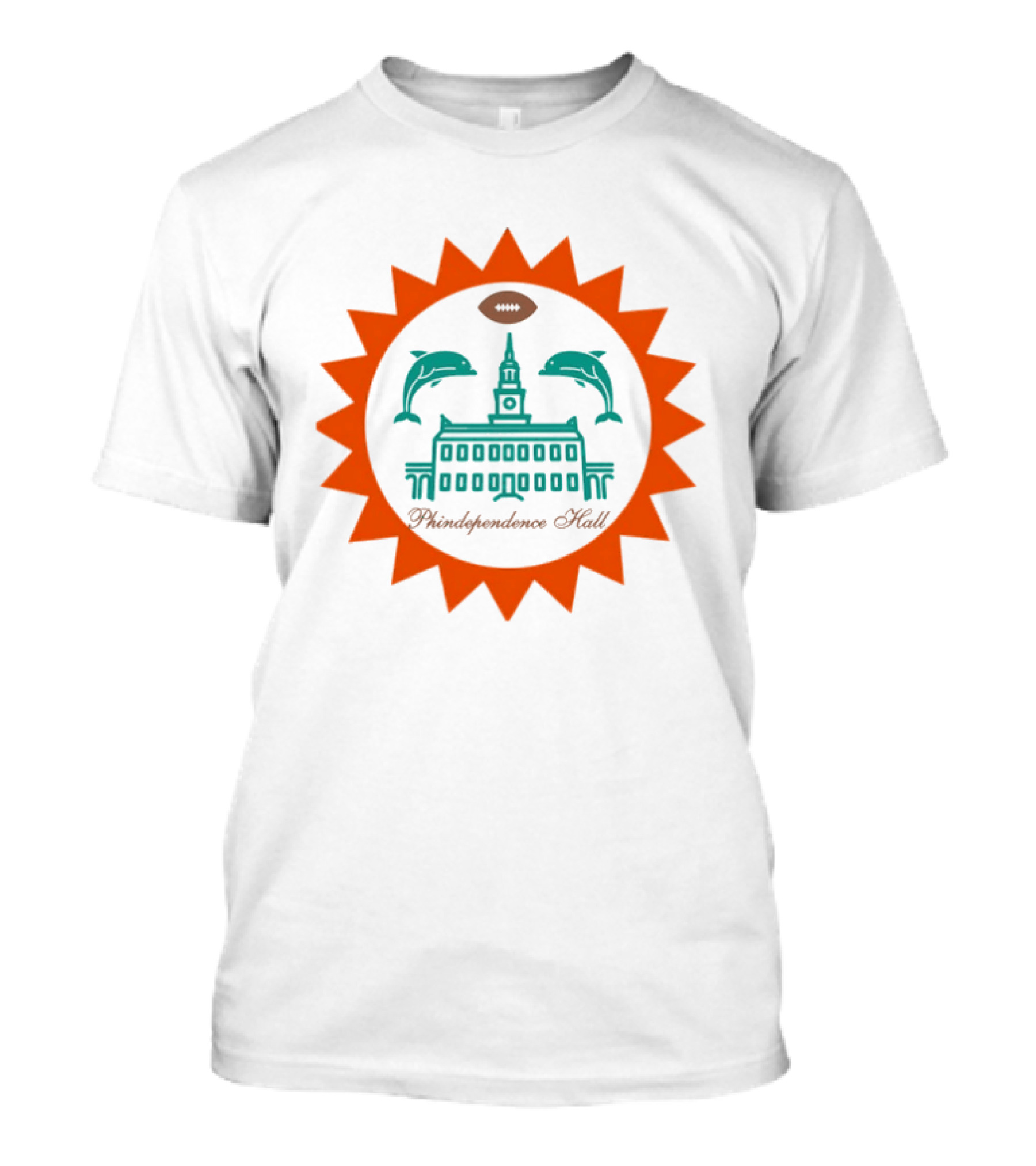 Phindependence Hall Miami Dolphins Football Emblem With Dolphins And Football Oval T-Shirt
