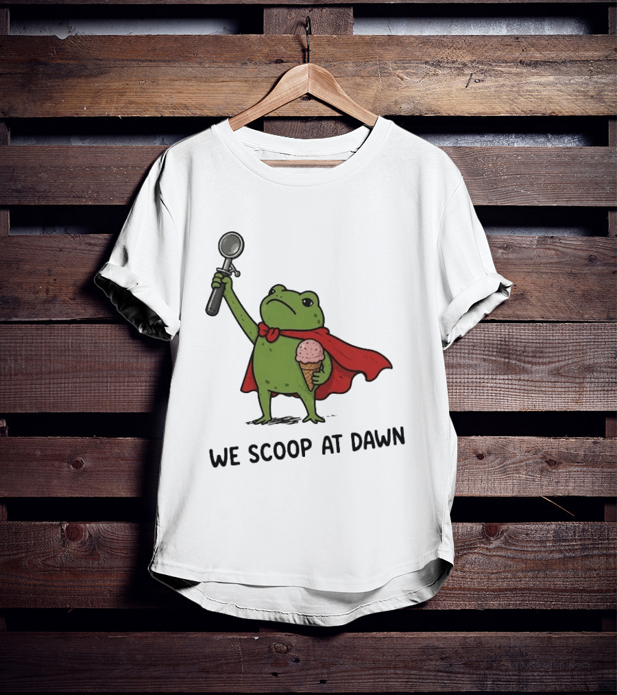 We Scoop At Dawn Frog With Ice Cream Cone And Red Cape T-Shirt