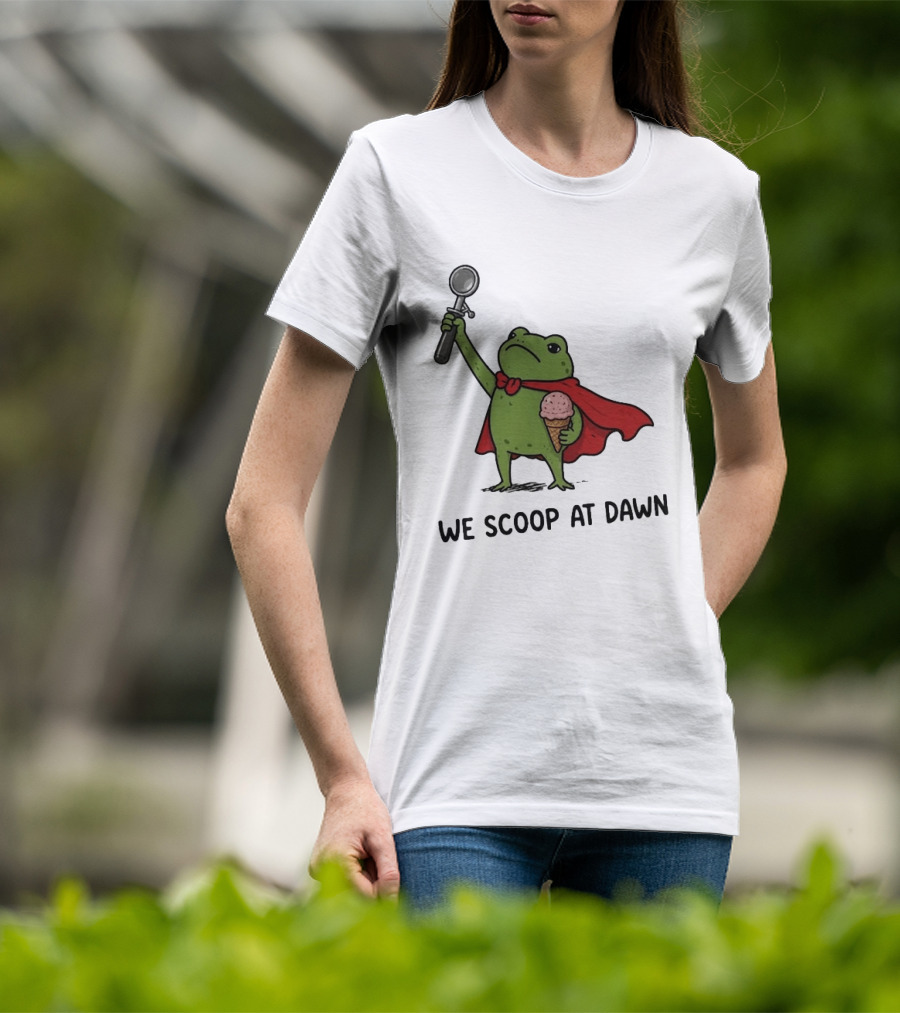 We Scoop At Dawn Frog With Ice Cream Cone And Red Cape T-Shirt