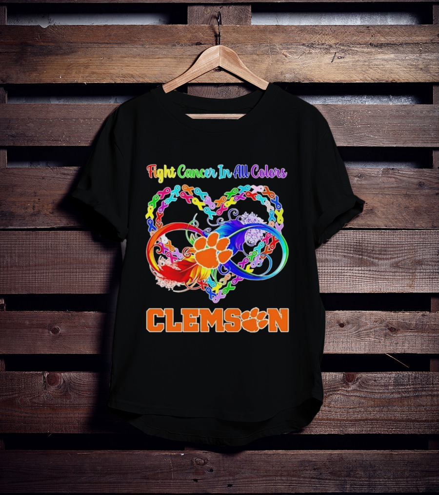 Clemson Fight Cancer In All Colors Infinity Heart Ribbon T-Shirt