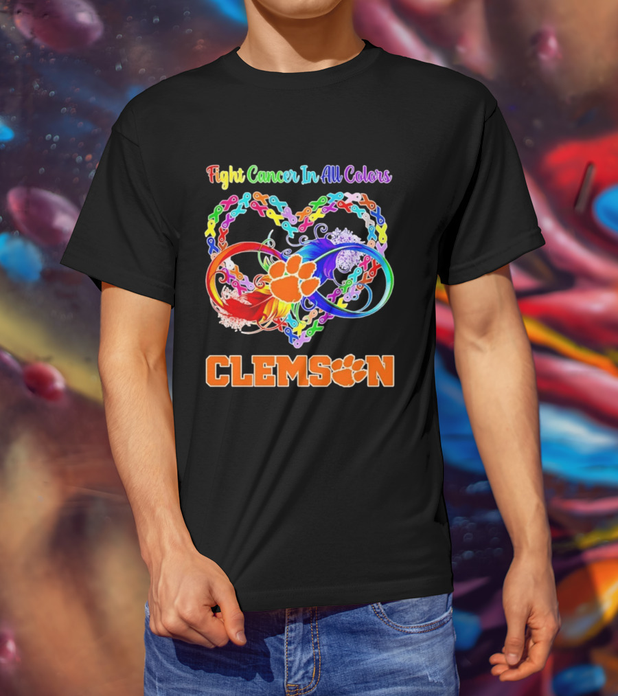 Clemson Fight Cancer In All Colors Infinity Heart Ribbon T-Shirt