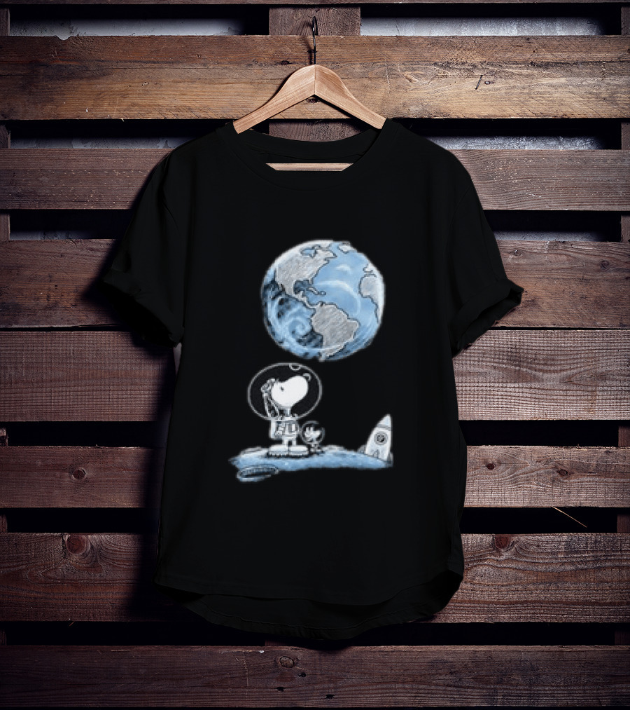 Snoopy And Woodstock Astronauts So Far Away With Earth And Rocket T-Shirt