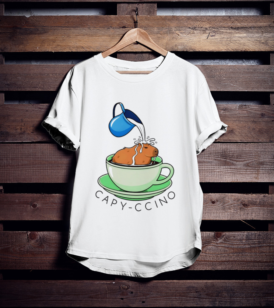 Capybara Coffee Capy Ccino In A Cup With Cappuccino Pouring Scene T-Shirt