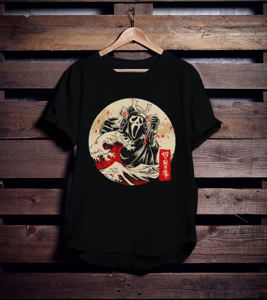 Ghostface Samurai Wave Kanagawa Faceless Assassin Japanese Kanji T-Shirt