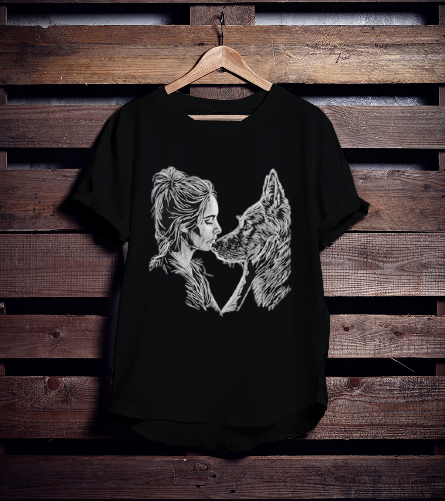 Girl And German Shepherd Dog Line Pet Artful Connection T-Shirt
