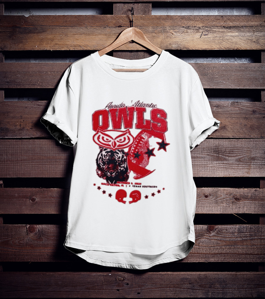 Florida Atlantic Owls Boca Raton Texas Southern 2026 Football Tiger Art Stars Red T-Shirt