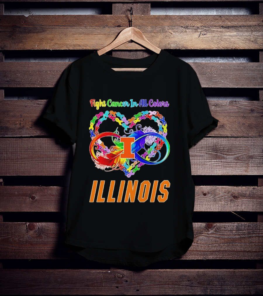 Illinois Fight Cancer In All Colors Heart Ribbon T-Shirt