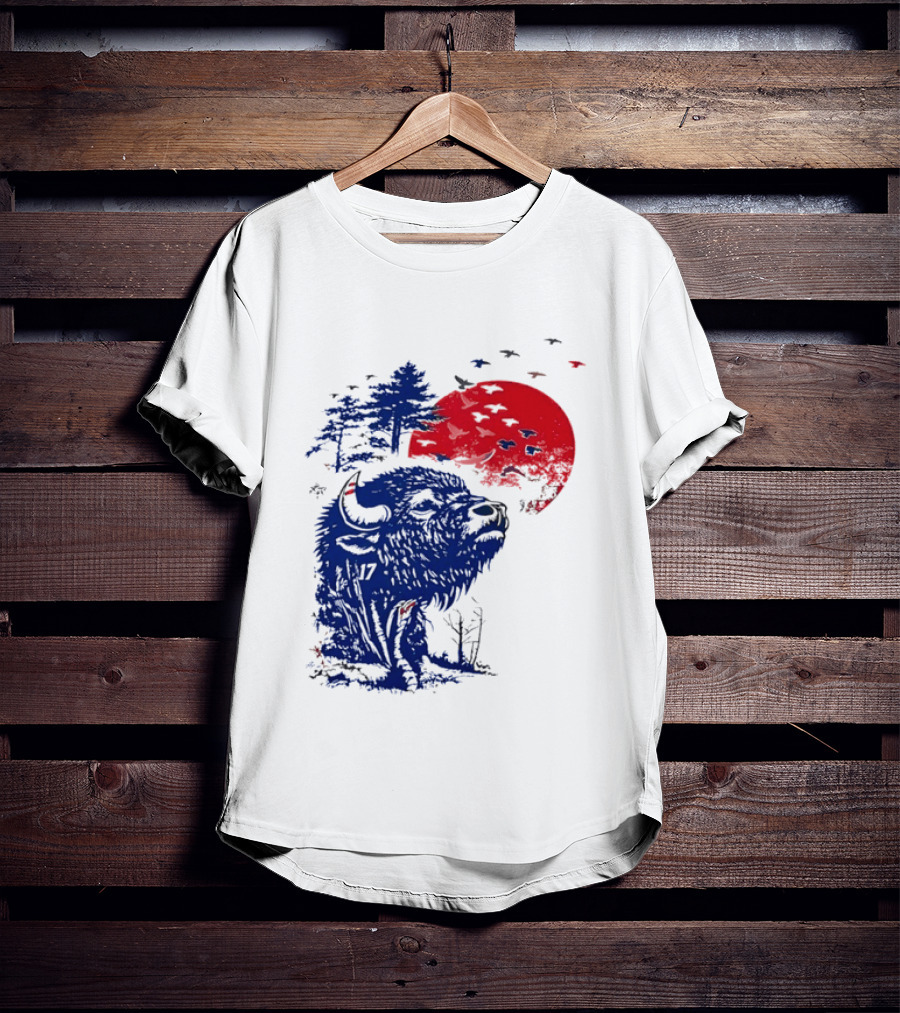 Buffalo Bills 17 Bison Sunset With Trees And Red Sun T-Shirt