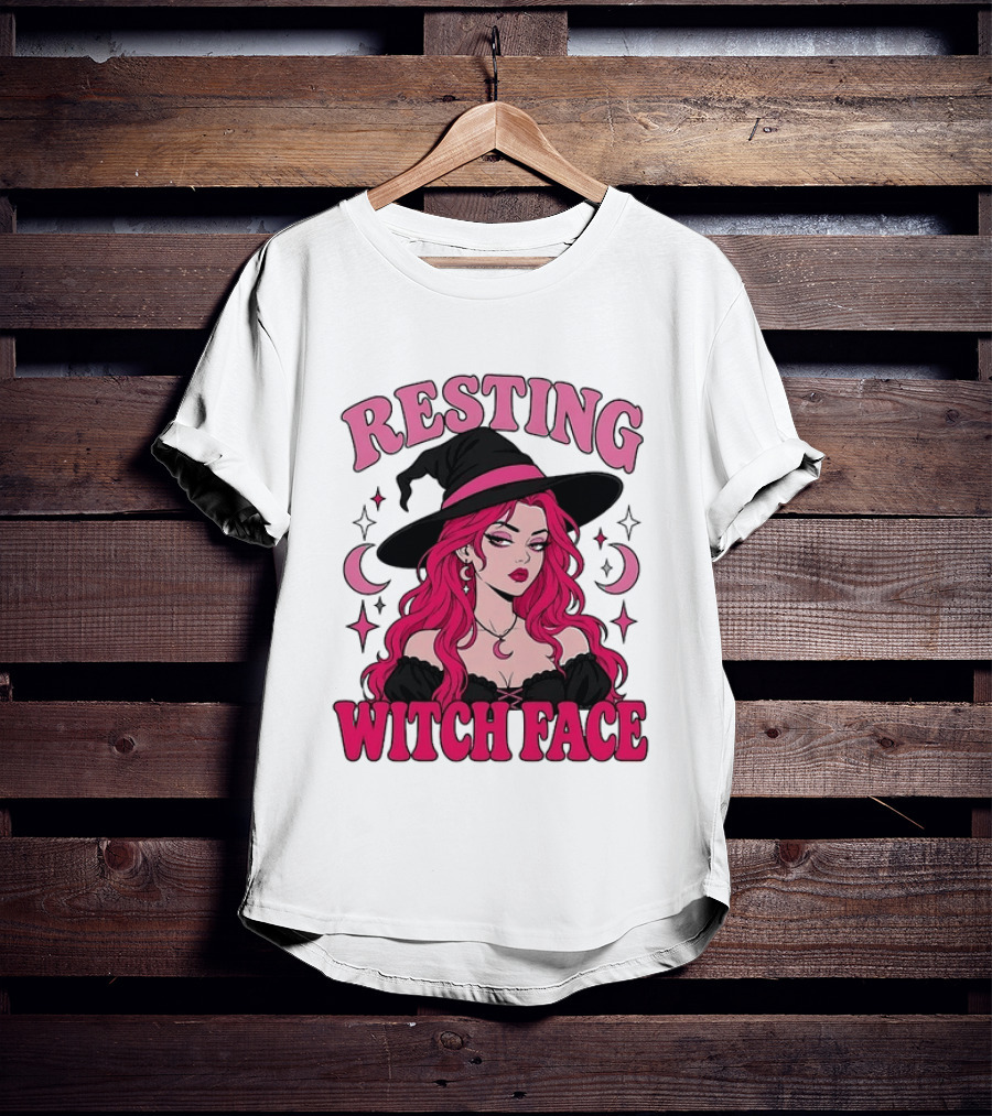 Resting Witch Face Pink Witch Hat Halloween Aesthetic T-Shirt