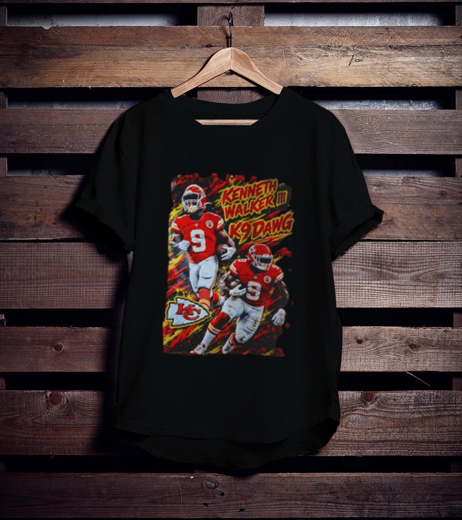 Kansas City Chiefs Kenneth Walker III K9 Dawg 9 Red Gold Football Team Fan Gear T-Shirt
