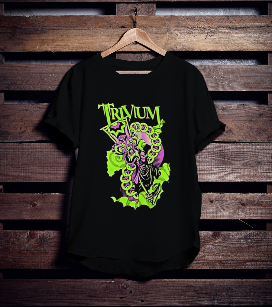 Trivium Dragon And Grim Reaper Heavy Metal Neon Green Purple T-Shirt