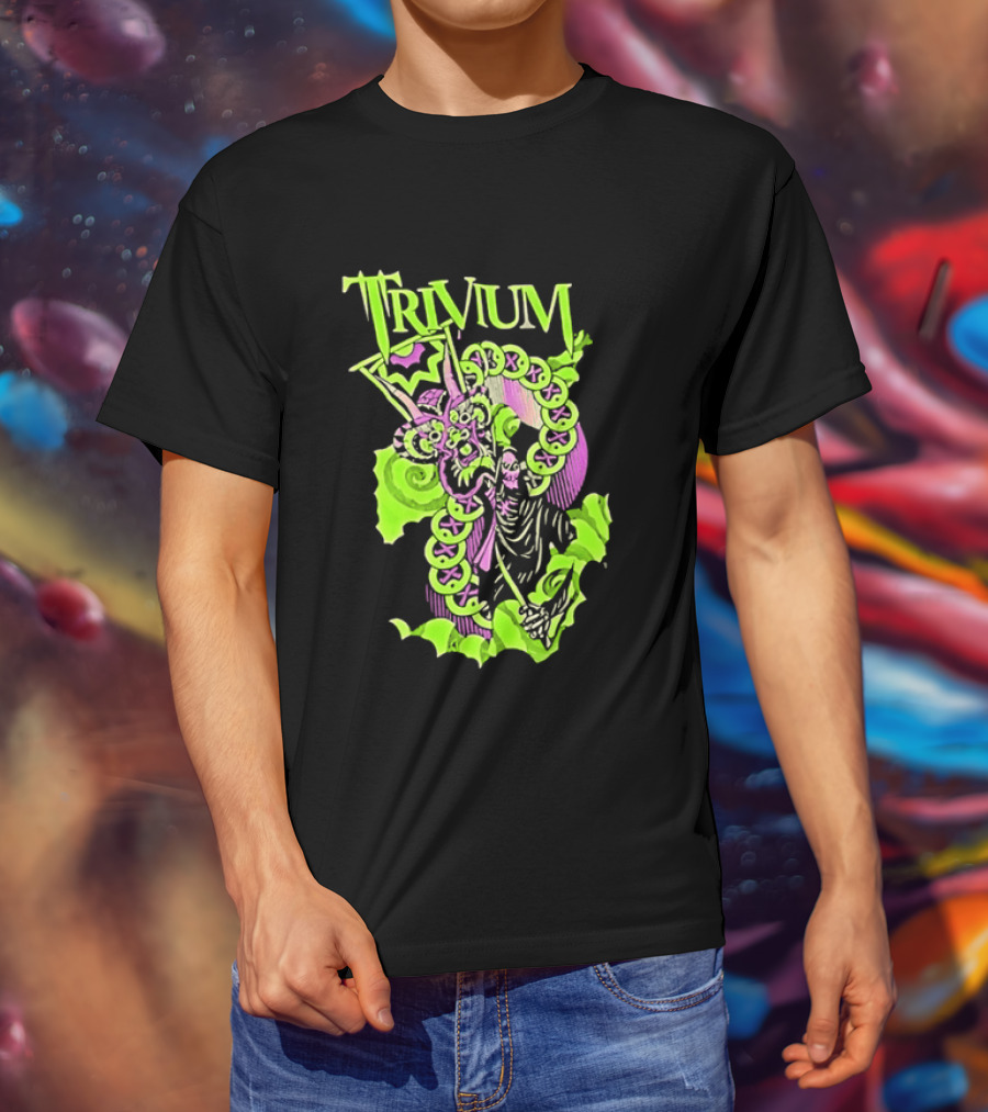 Trivium Dragon And Grim Reaper Heavy Metal Neon Green Purple T-Shirt
