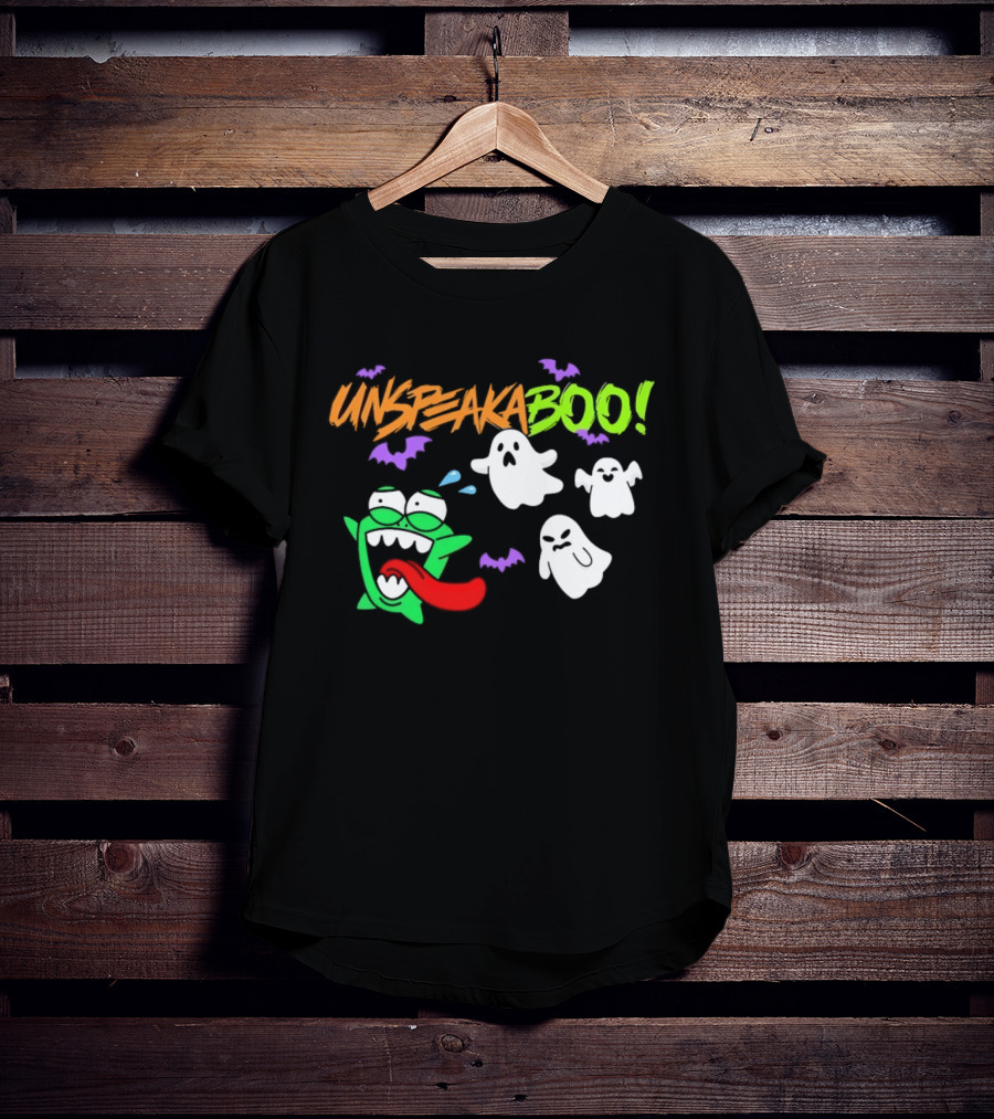 Unspeakaboo Halloween Ghosts With Green Monster And Purple Bats T-Shirt