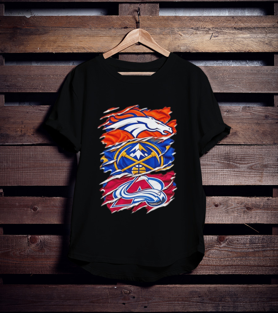 Denver Broncos X Denver Nuggets NBA X Colorado Avalanche NHL Logos Inside Me T-Shirt