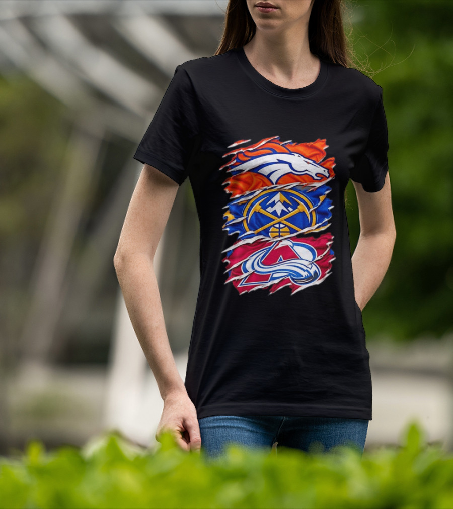 Denver Broncos X Denver Nuggets NBA X Colorado Avalanche NHL Logos Inside Me T-Shirt