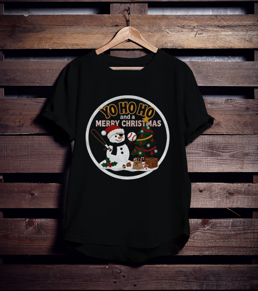 Pittsburgh Pirates Yo Ho Ho Merry Christmas Snowman With Baseball And Tree T-Shirt