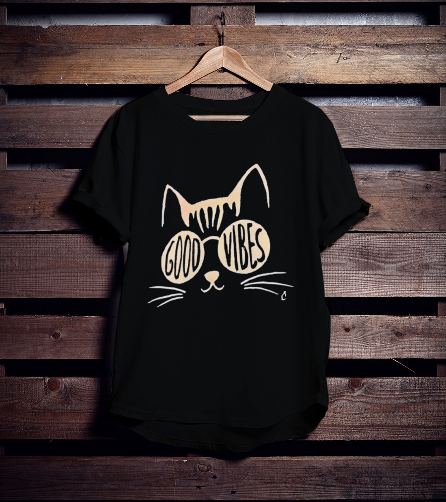 Good Vibes Cat Sunglasses Whimsical Feline T-Shirt