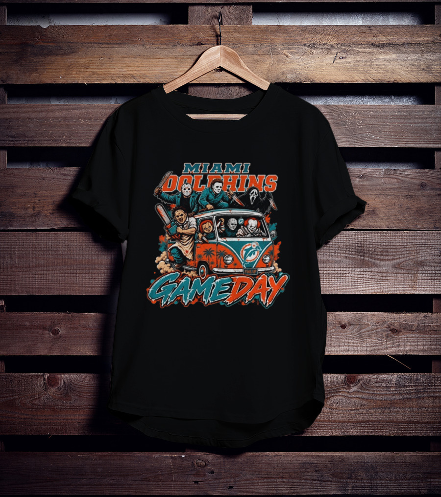 Miami Dolphins Gameday Halloween Horror Characters 2026 T-Shirt