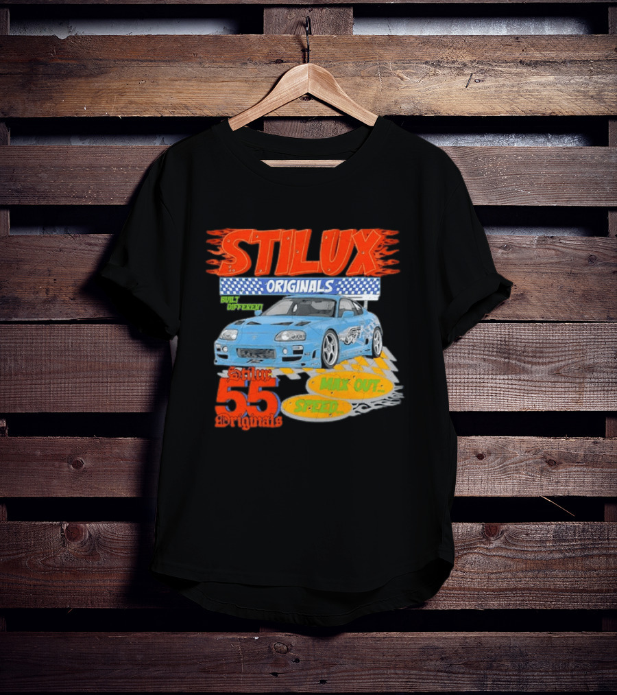 Stilux Originals Built Different Max Out Speed 55 Light Blue Sports Car Racing T-Shirt