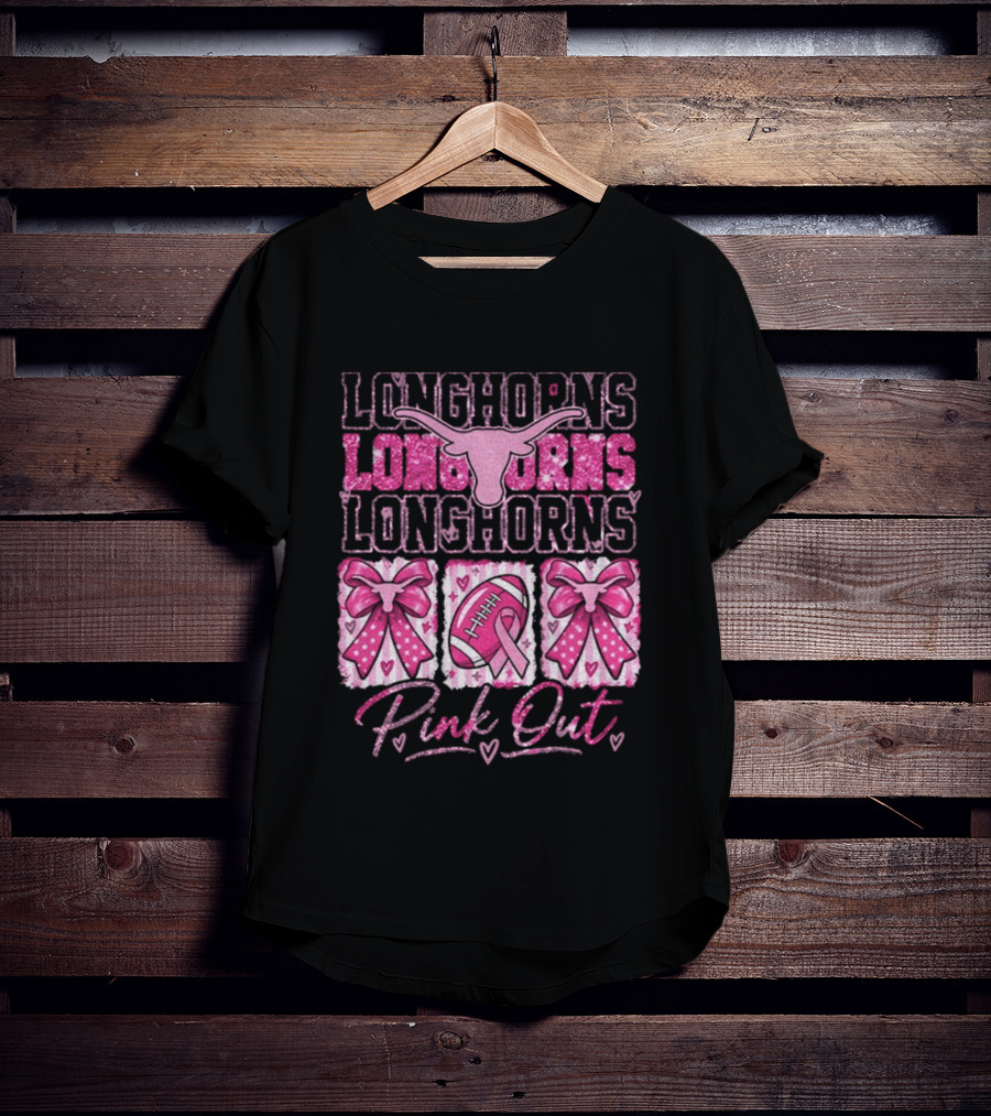 Longhorns Pink Out Breast Cancer Awareness Football Game Day Bows T-Shirt
