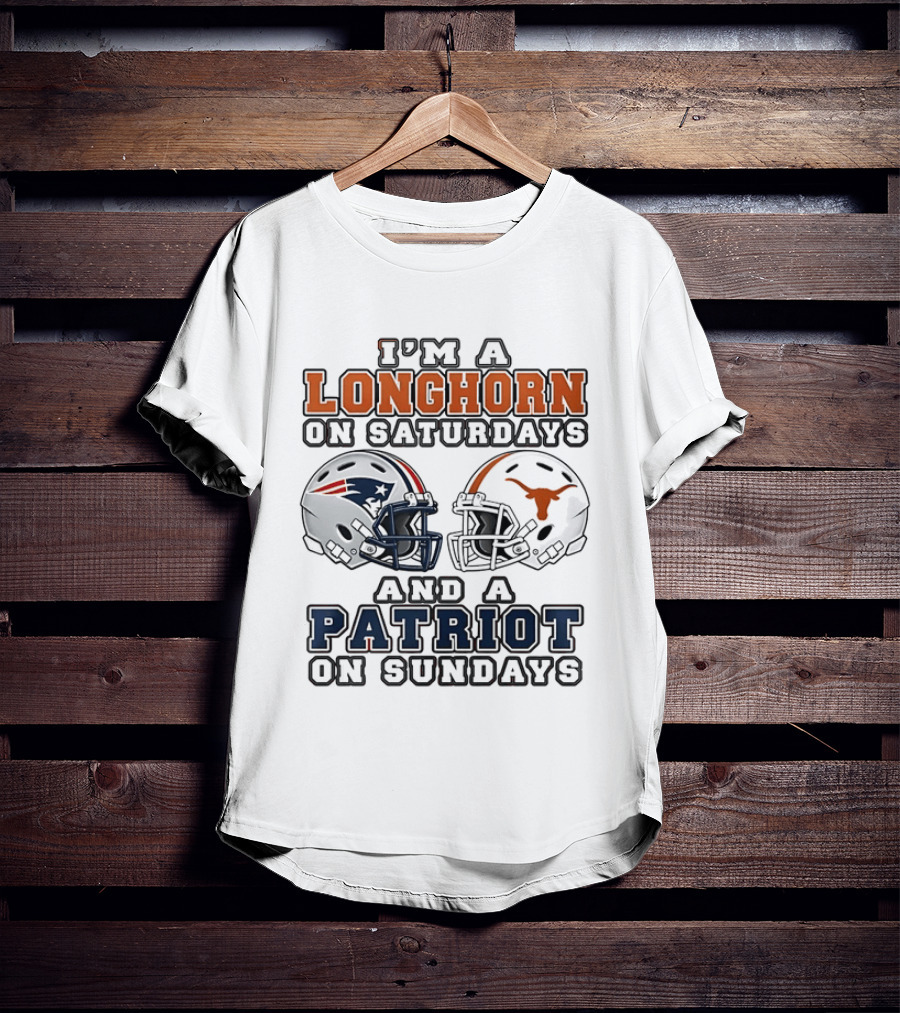 Texas Longhorns Saturdays New England Patriots Sundays Helmets 2026 T-Shirt