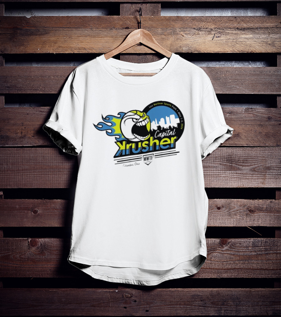 Berliner Sports Capital Krusher Softball 2014 Event Krusher Character With Flames T-Shirt