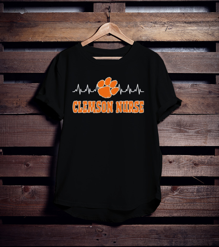 Clemson Nurse Heartbeat Paw Print Medical College Sports T-Shirt