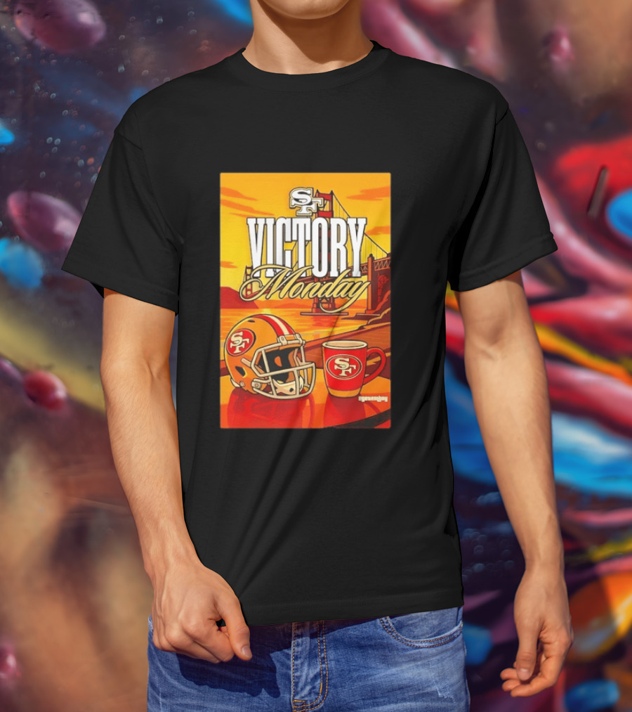 San Francisco 49ers Victory Monday Golden Gate Helmet And Coffee T-Shirt