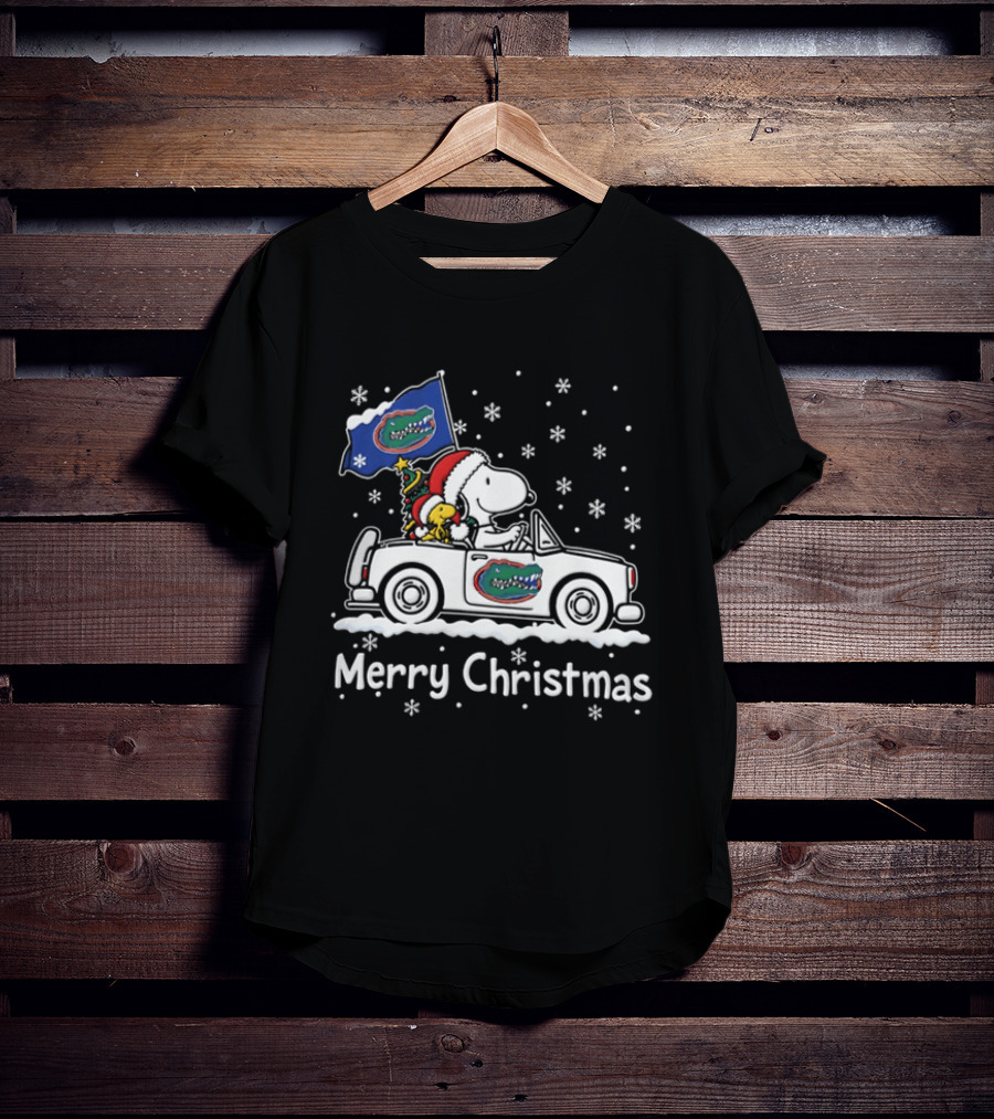 Florida Gators Snoopy Woodstock Driving Car Merry Christmas 2026 Snowflakes T-Shirt