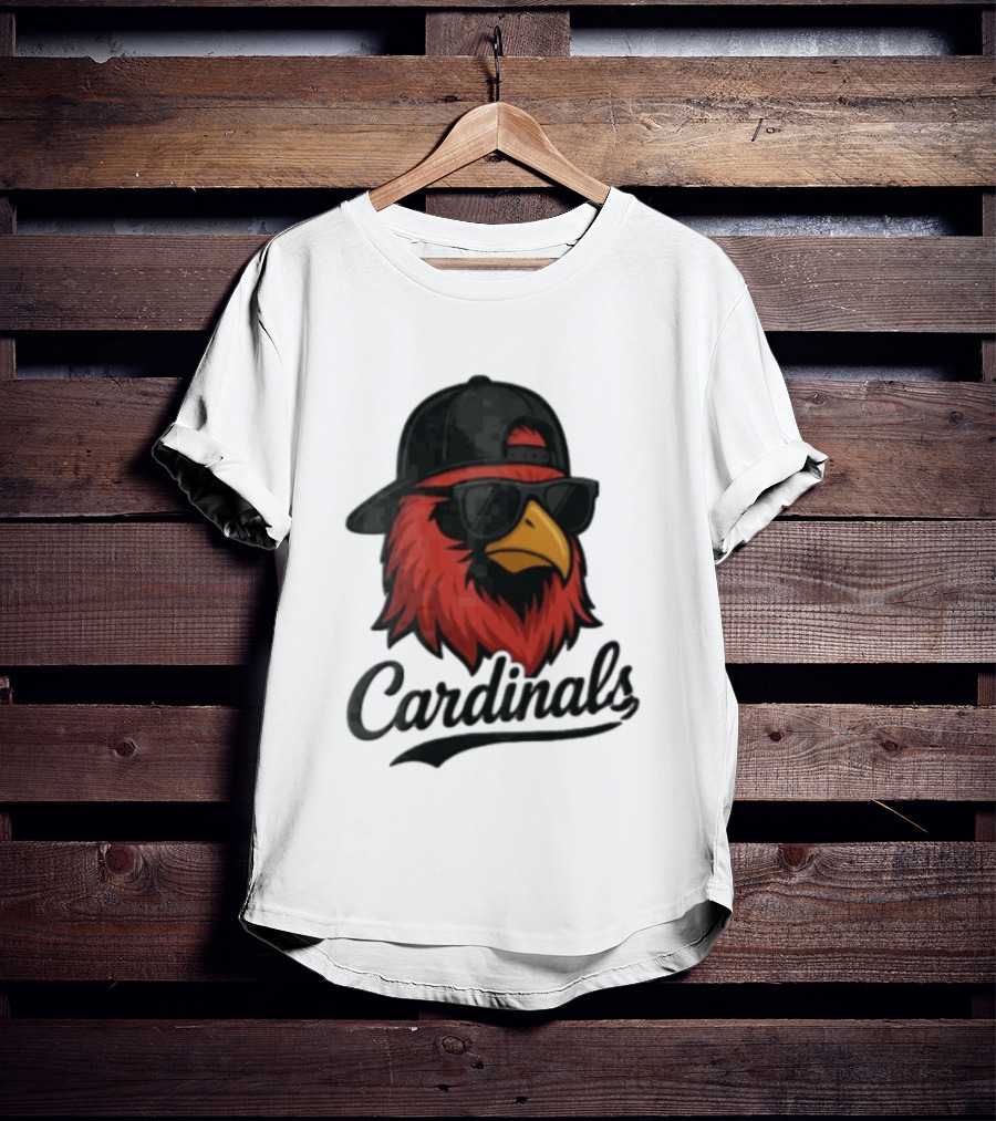 Cardinals Red Bird With Sunglasses And Cap T-Shirt