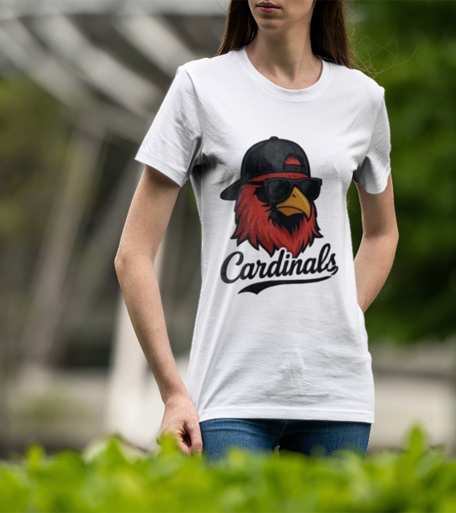 Cardinals Red Bird With Sunglasses And Cap T-Shirt