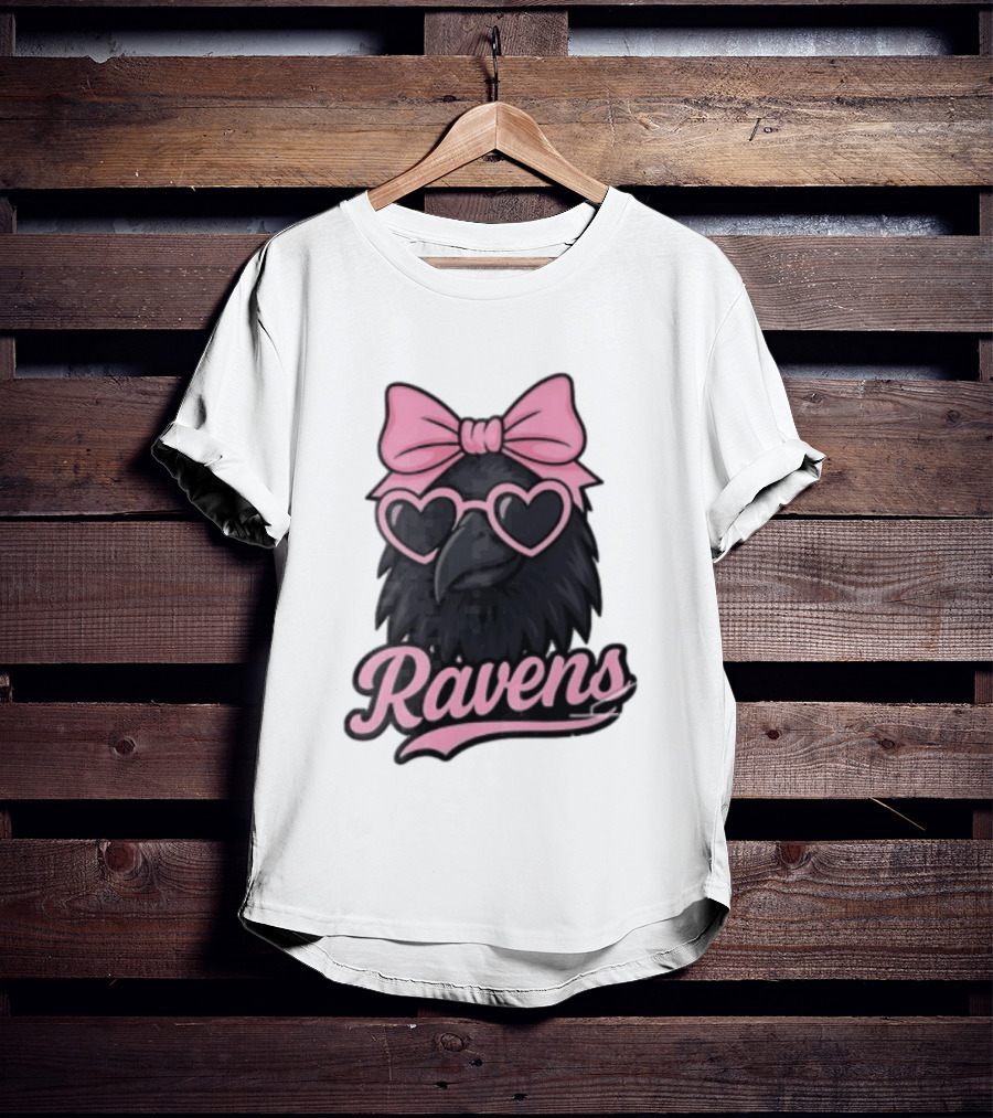 Ravens Raven Pink Bow Heart Sunglasses T-Shirt