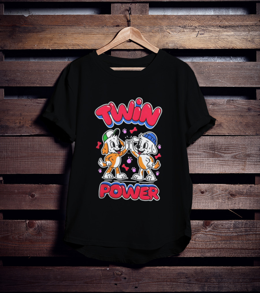 Twin Power Puppy High Five Playful Dogs T-Shirt